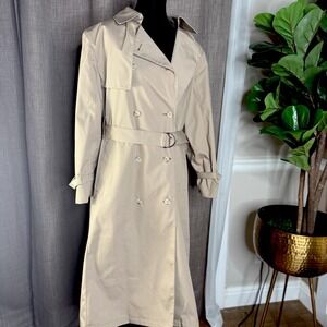 Vintage London Fog Cindy Women wSize 10P  Beige Trench Coat Plaid Liner Remove